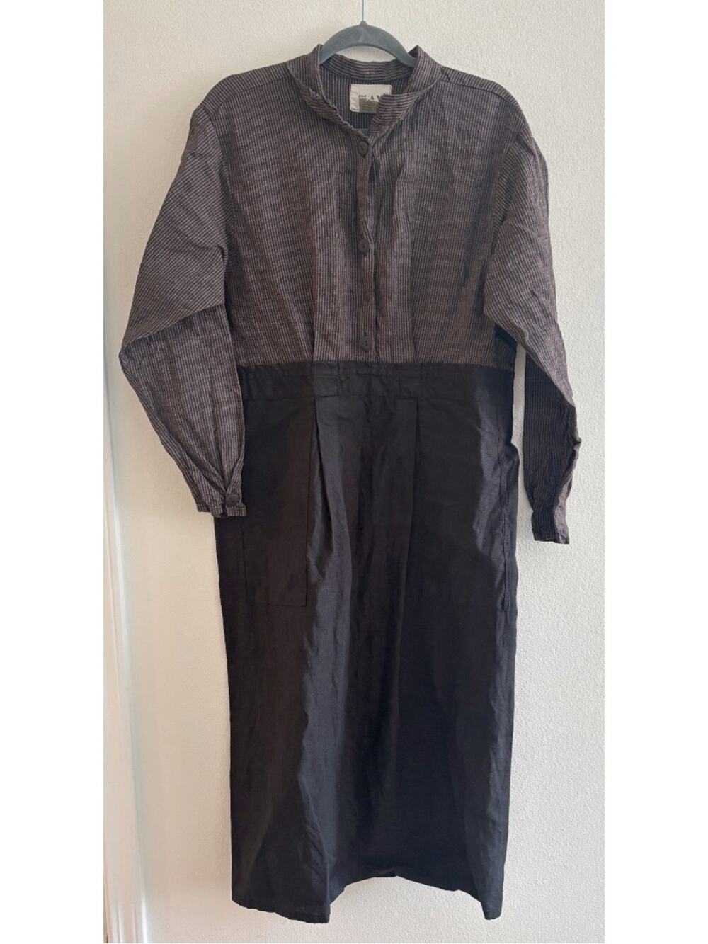 Vintage Flax Jeanne Angelhart Brown Gray Black Linen Midi Dress Small
